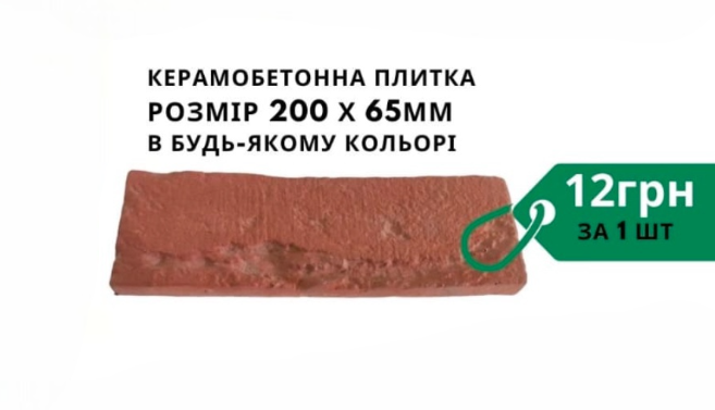 Керамобетонна плитка 200*65мм (в будь якому кольорі)