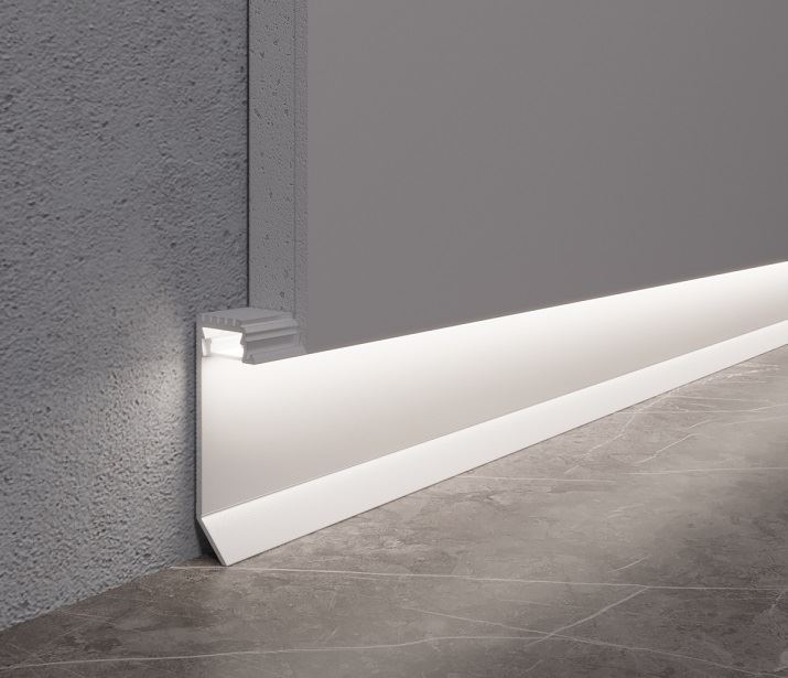 Плінтус прихованого монтажу з led підсвіткою, алюмінієвий, білий WT-Profil